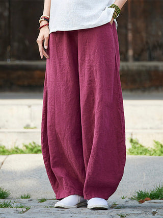 Bawełniano-lniane szorty typu bloomers w stylu casual