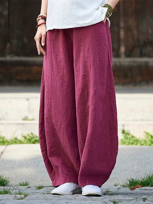 Bawełniano-lniane szorty typu bloomers w stylu casual