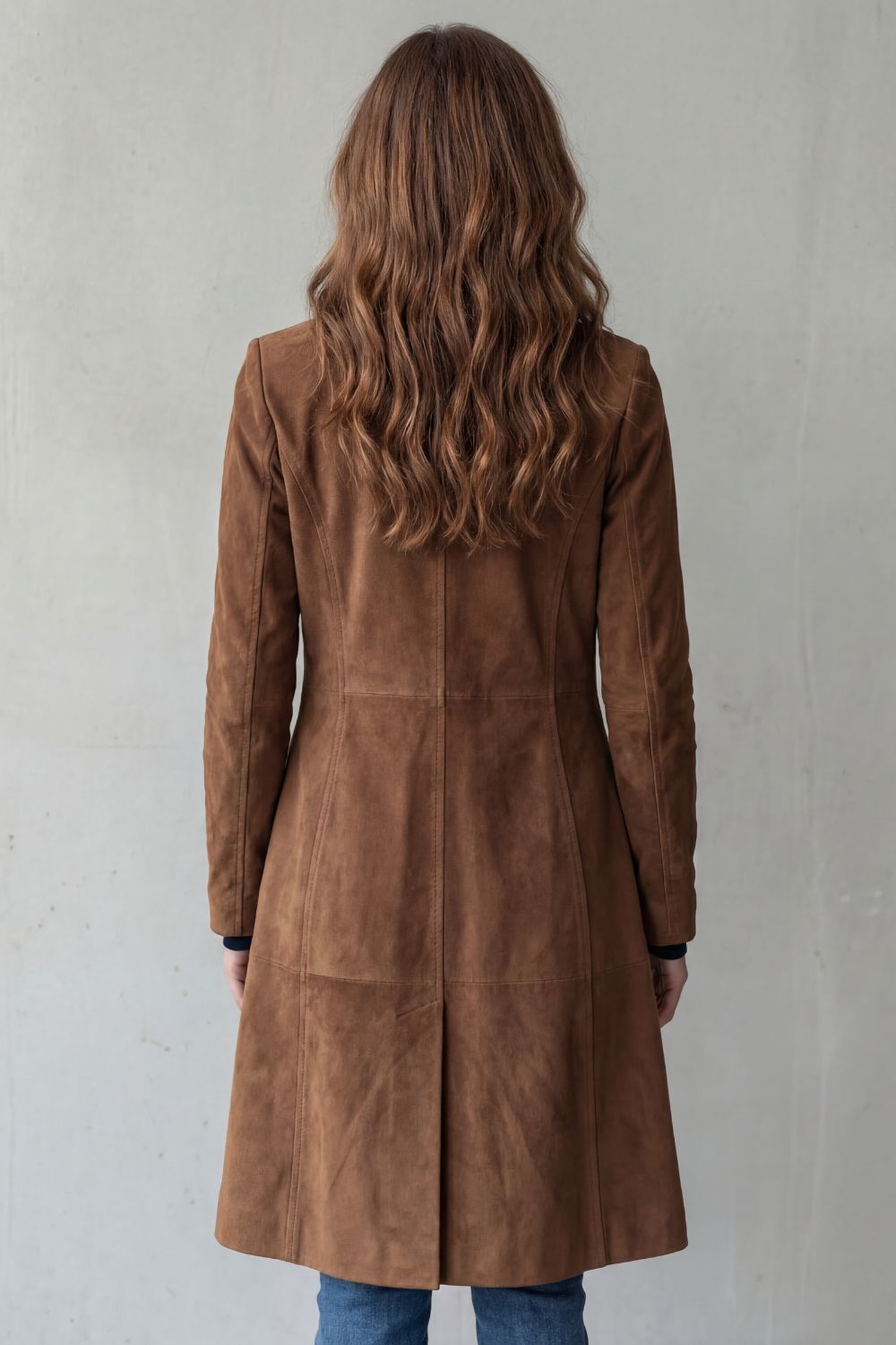Mona | Długi płaszcz z wykończeniem z mocki w stylu vintage