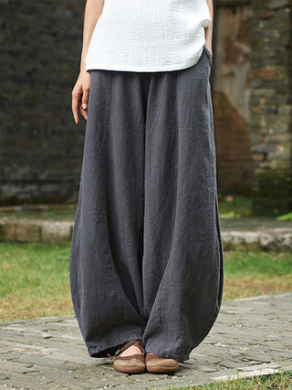 Bawełniano-lniane szorty typu bloomers w stylu casual