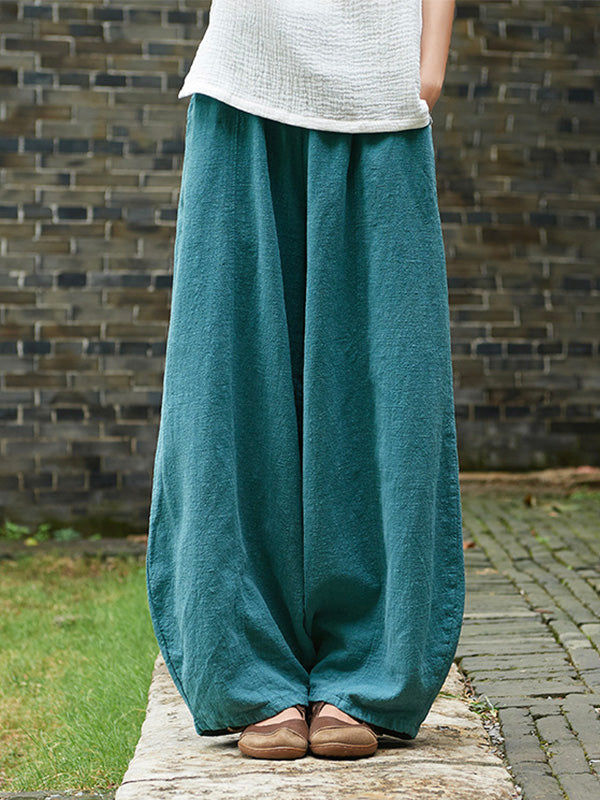Bawełniano-lniane szorty typu bloomers w stylu casual