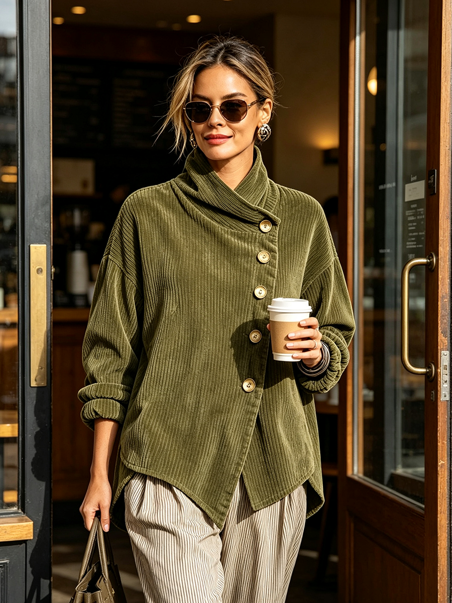 Elinne | Sweter z wysokim kołnierzem z materiału typu manchester